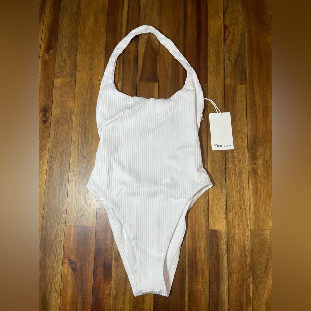 Vitamin A White Ribbed halter one piece swimsuit women’s XS Sexy swimsuit
